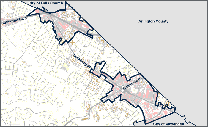 Bailey's Crossroads/ Seven Corners boundaries map